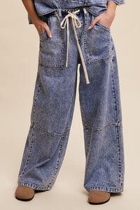 Wide Leg Drawstring Denim Pants
