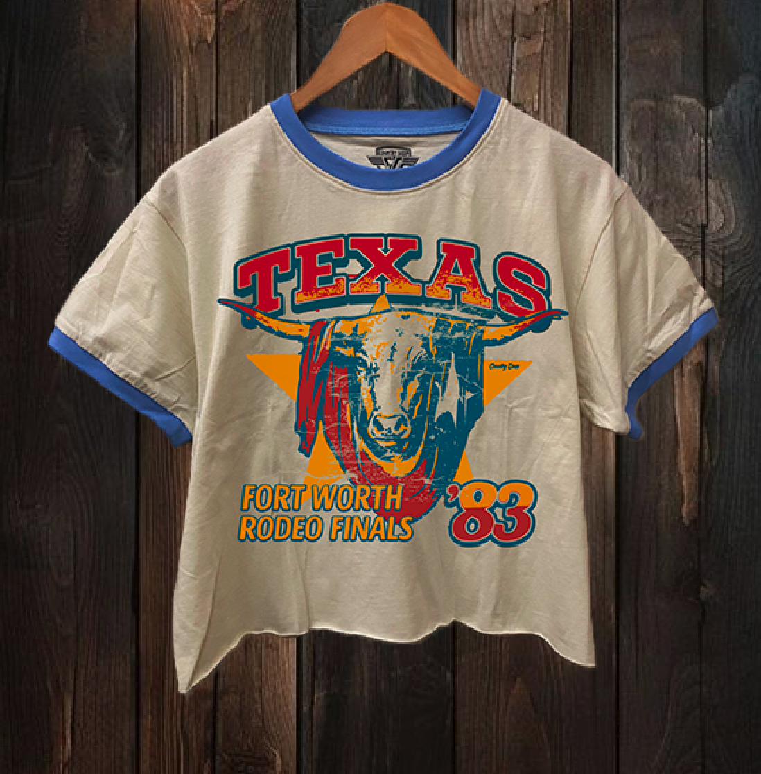 Texas 1983 Fort Worth Rodeo finals  ringer Relaxed Crop Tee