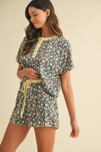 Yellow and blue floral short set