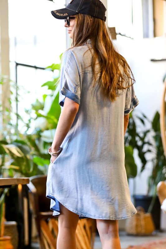 Front button down chambray dress
