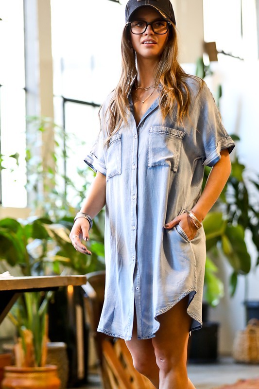 Front button down chambray dress