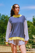 Ribbed striped mock neck sweater