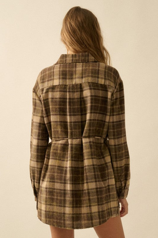 Flannel belted shirt romper