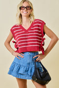 Striped side tie cropped top