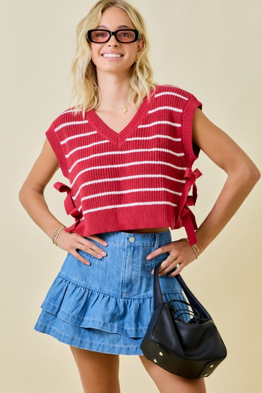 Striped side tie cropped top