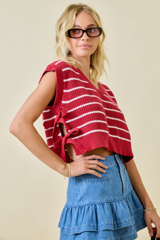 Striped side tie cropped top