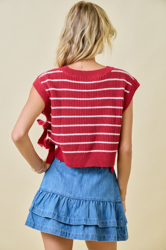 Striped side tie cropped top