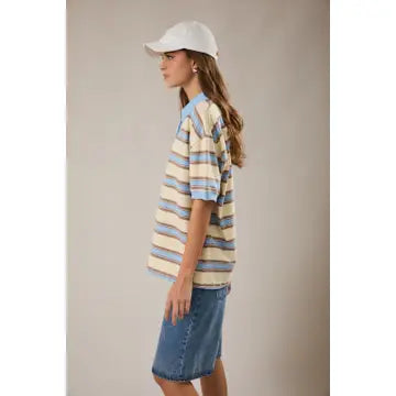 Oversized blue striped polo