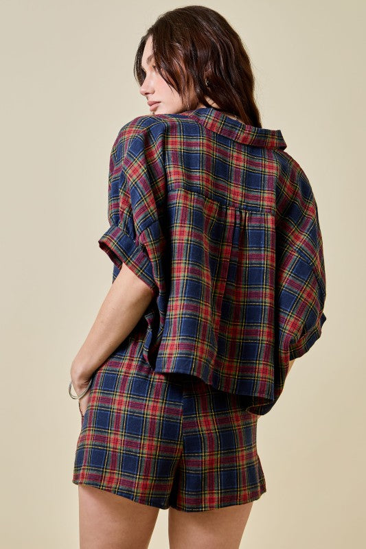 Flannel plaid short set