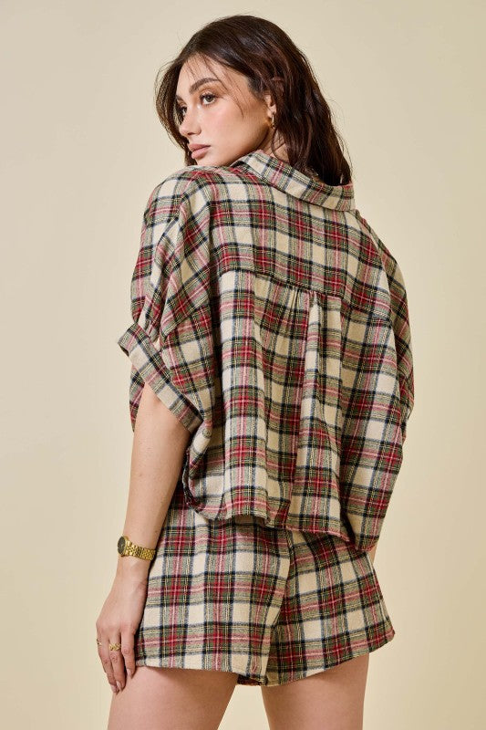 Flannel plaid short set