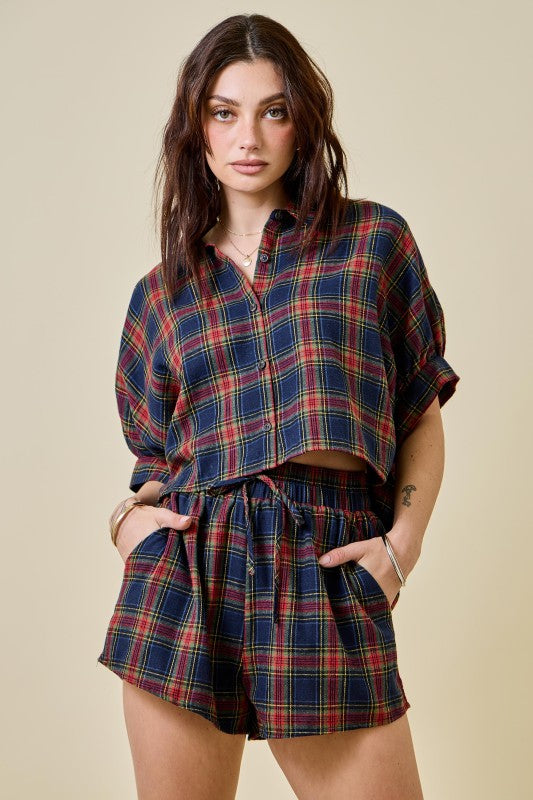 Flannel plaid short set