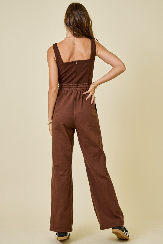 Knit jumpsuit drawstring hem