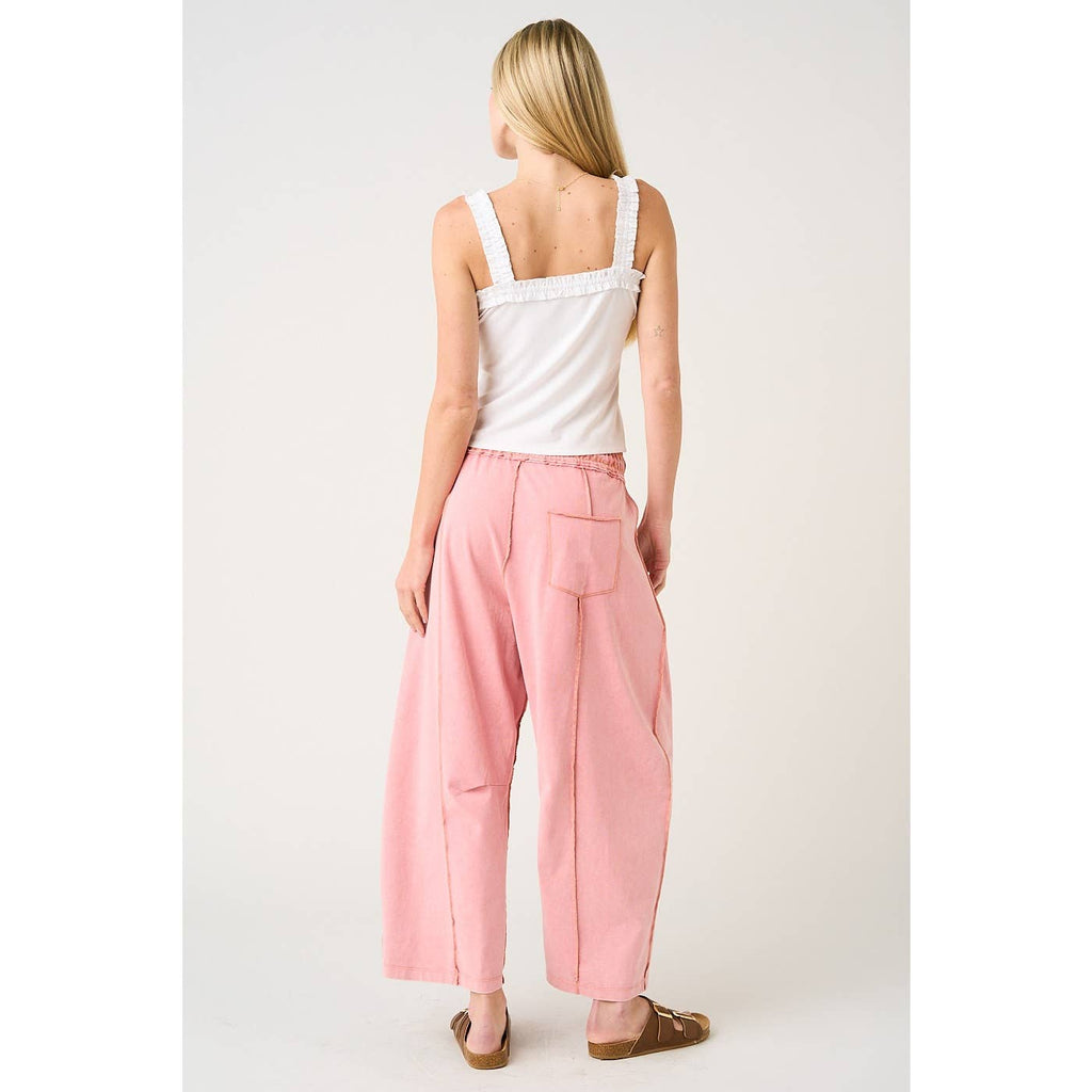MINERAL WASH SEAM DETAIL PULL ON BARREL PANTS