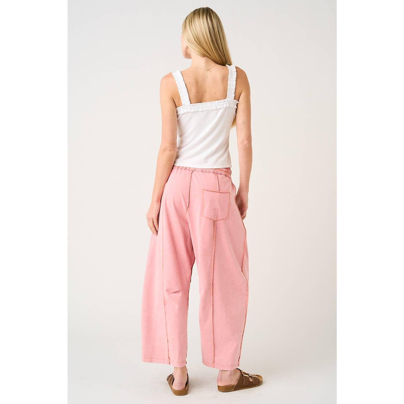 MINERAL WASH SEAM DETAIL PULL ON BARREL PANTS