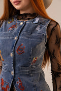 Western Embroidered Denim Vest