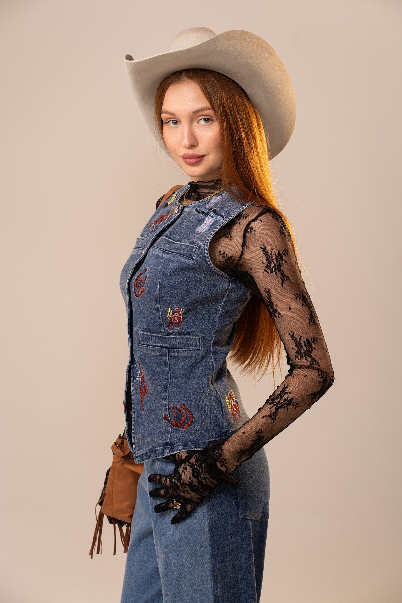 Western Embroidered Denim Vest