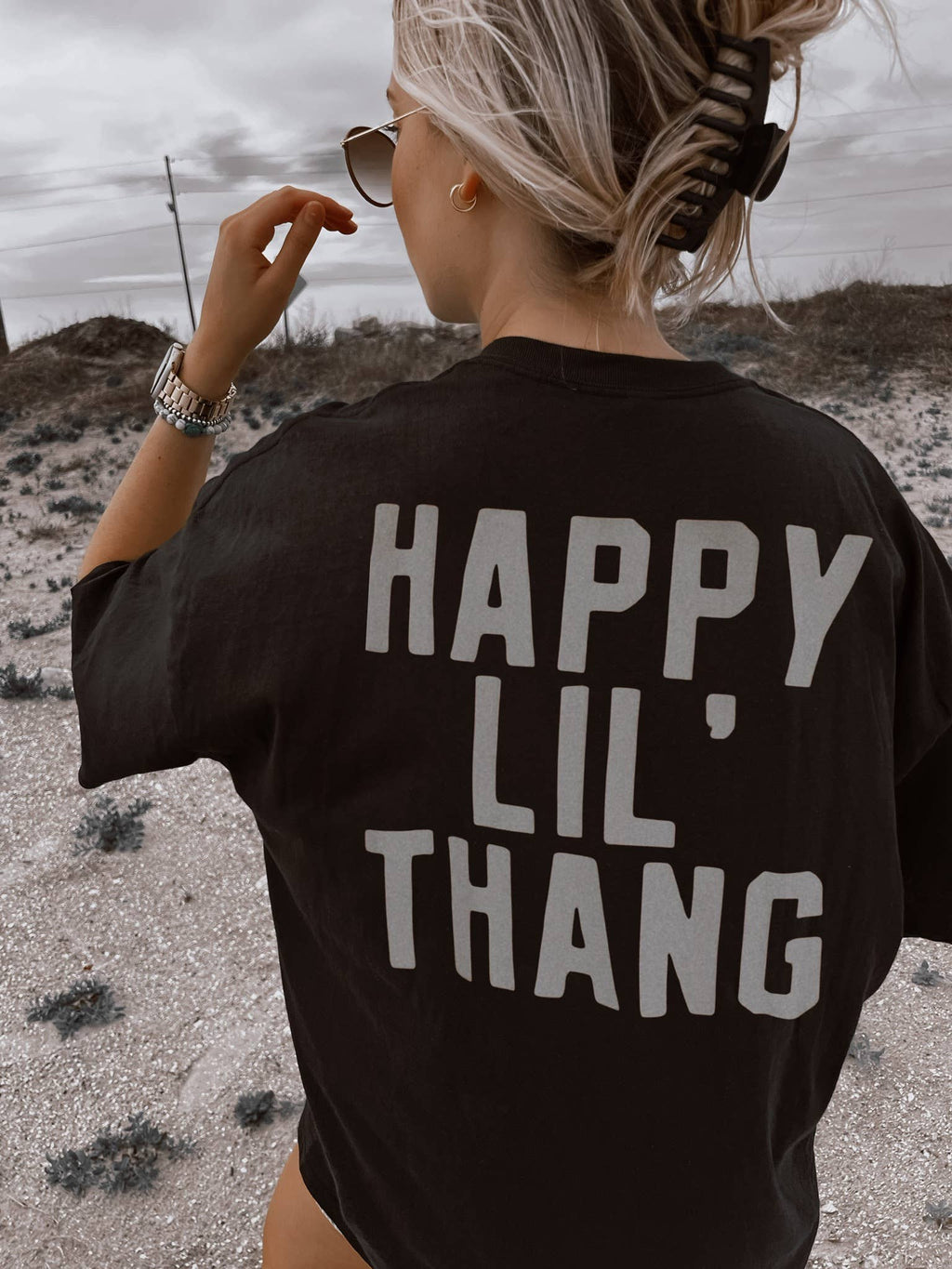 Happy Lil Thang Aesthetic Trendy Graphic Tee - Black