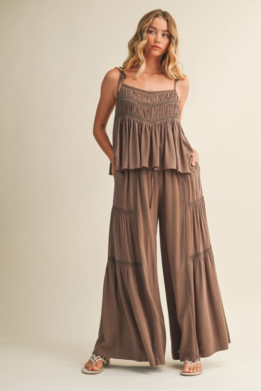 Mocha wide leg pant Set