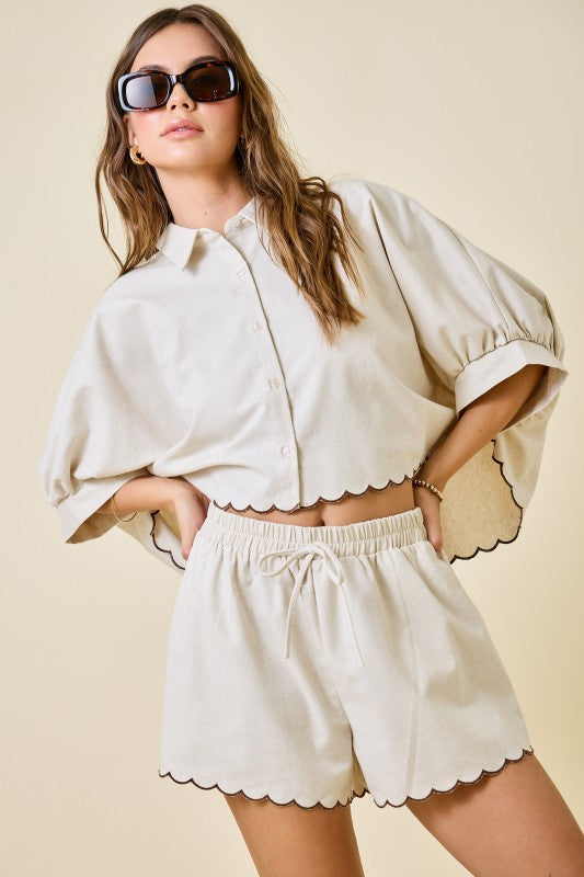 Scalloped hem short set