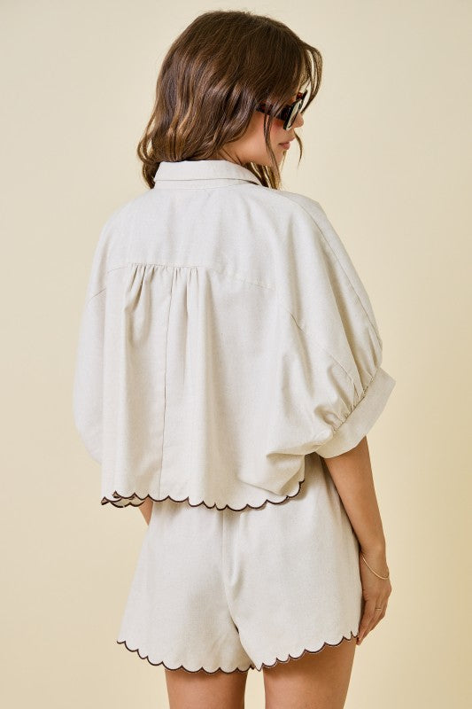 Scalloped hem short set
