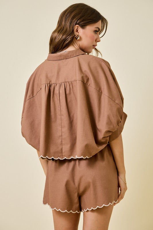 Scalloped hem short set