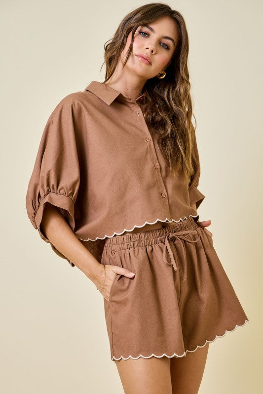 Scalloped hem short set