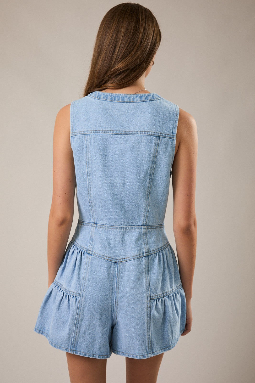 Sleeveless shirred romper