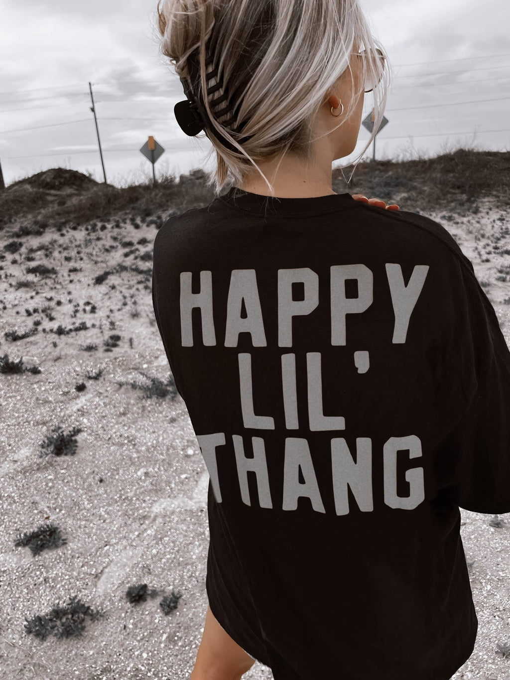 Happy Lil Thang Aesthetic Trendy Graphic Tee - Black