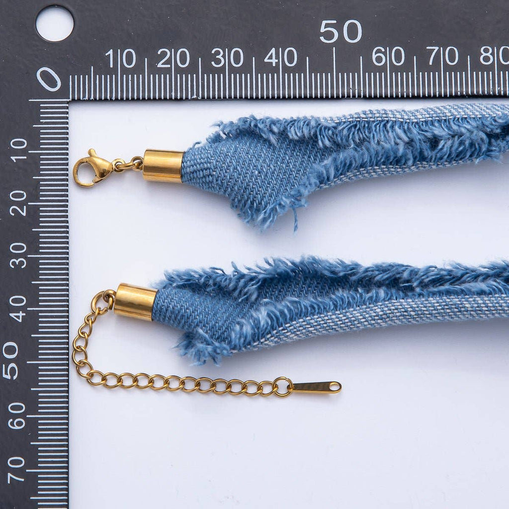 Stainless Steel Blue Denim Knot Handmade Scarf 19 Inch Necklace w. Extender
