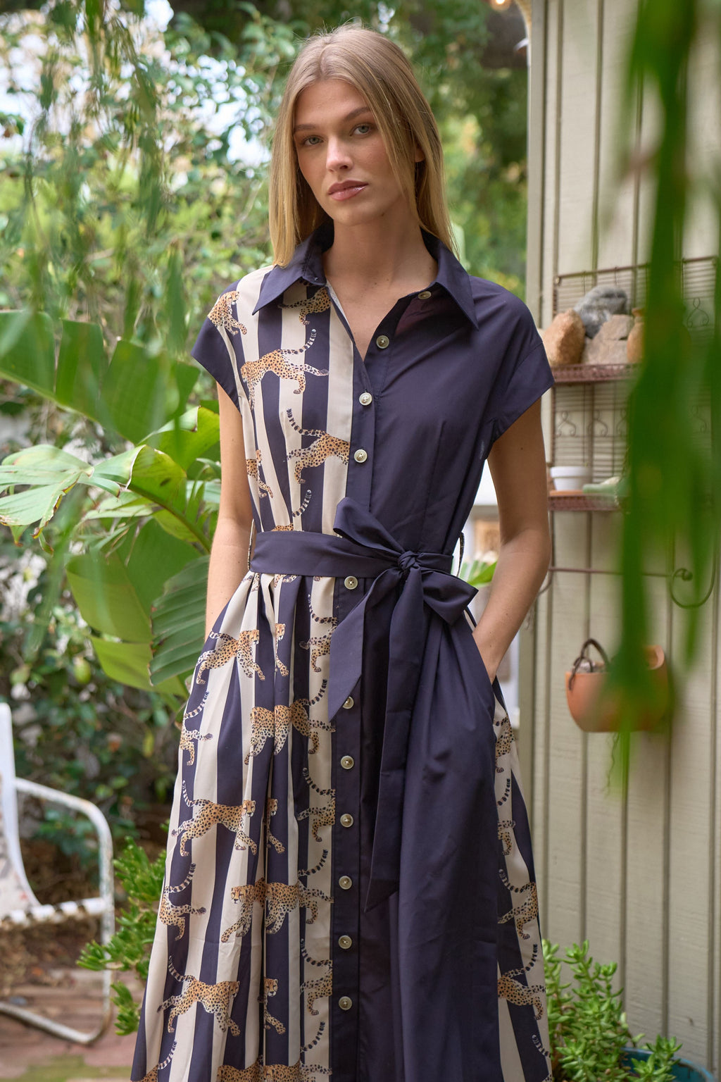 Leopard stripe button up maxi dress