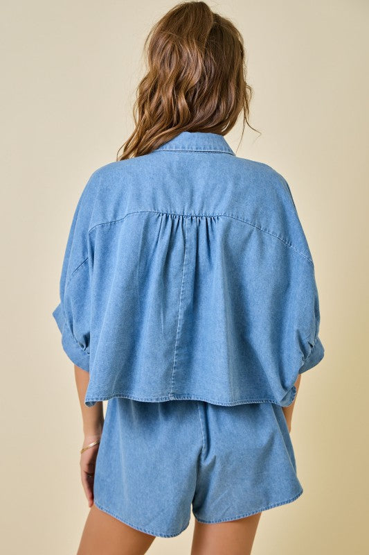 Denim Cropped Short Set