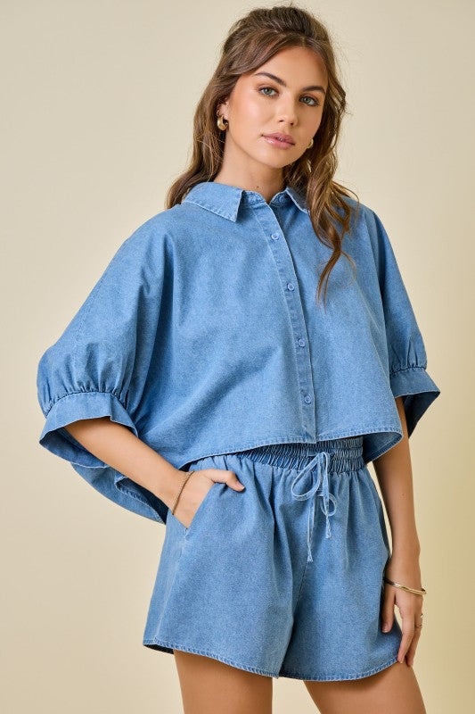 Denim Cropped Short Set