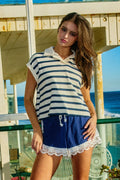 Striped cropped polo cap top