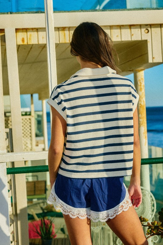 Striped cropped polo cap top