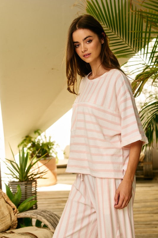 Mixed striped oversized top