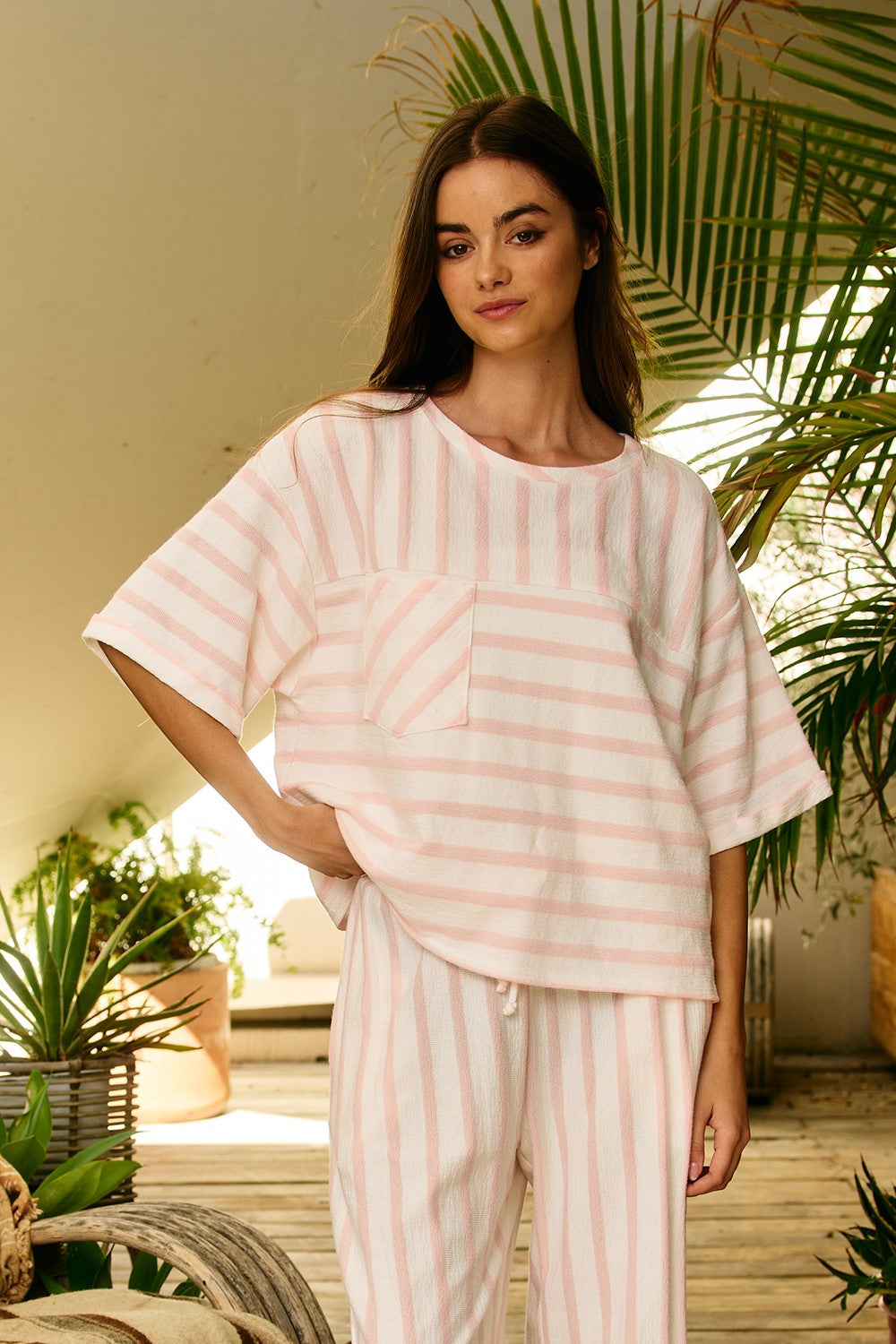 Mixed striped oversized top