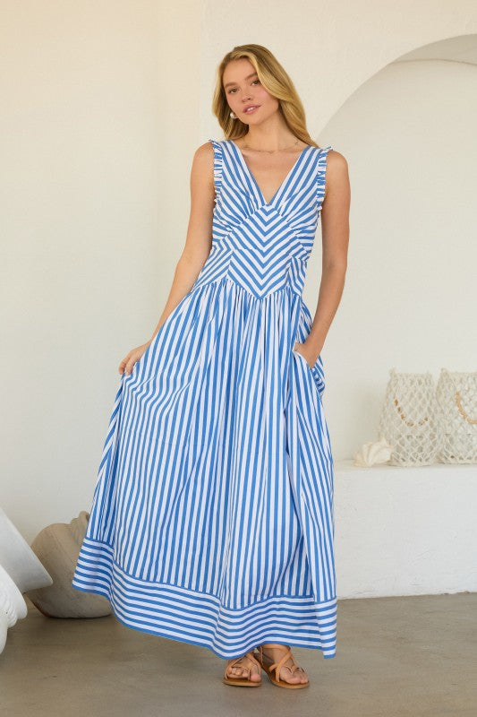 Blue striped maxi dress