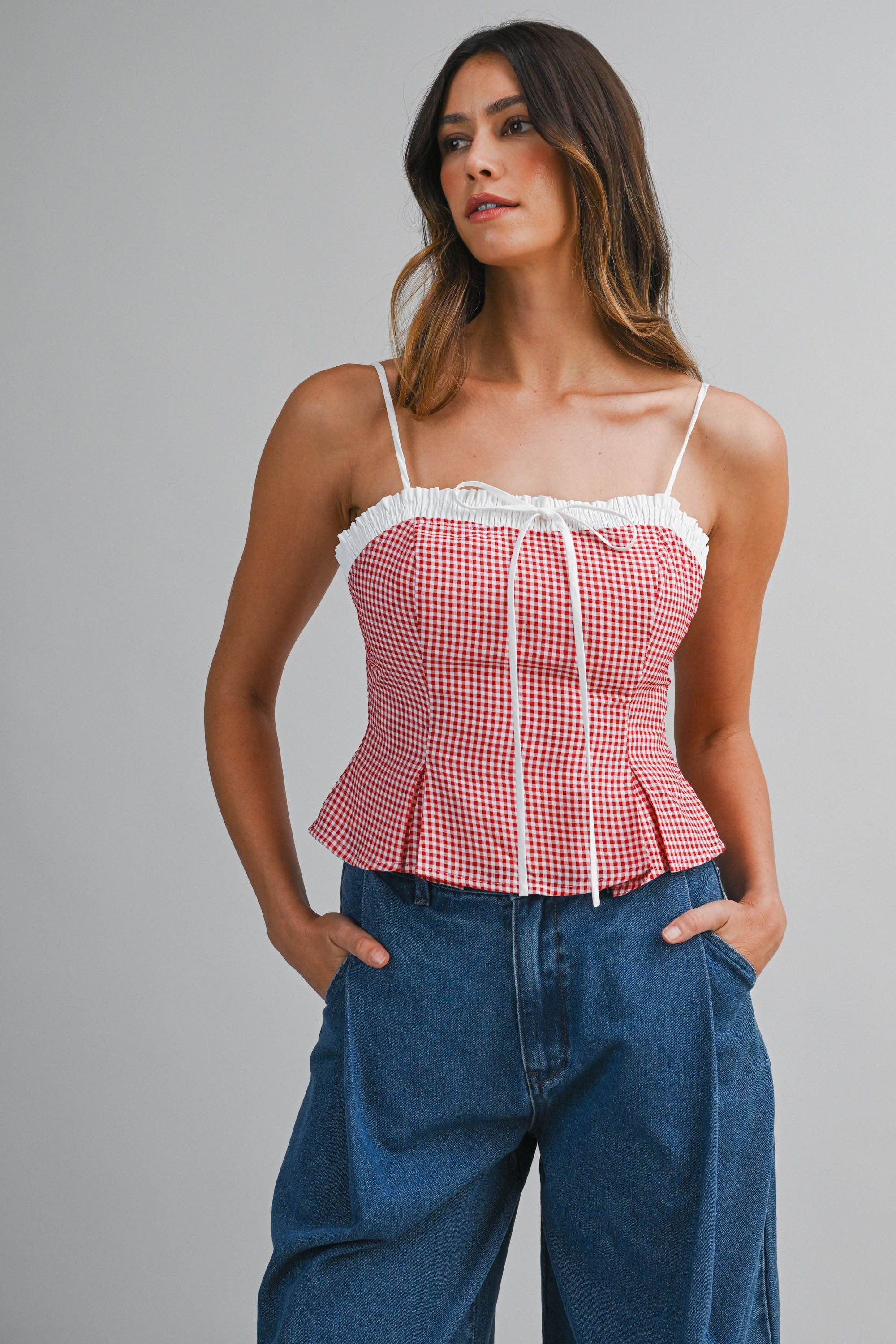 Gingham peplum tank