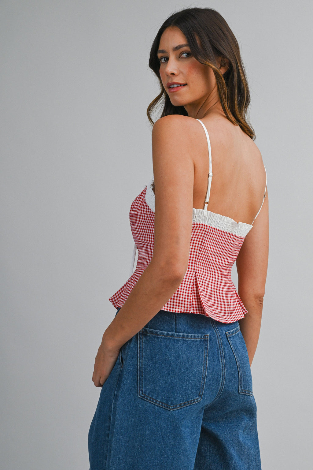 Gingham peplum tank