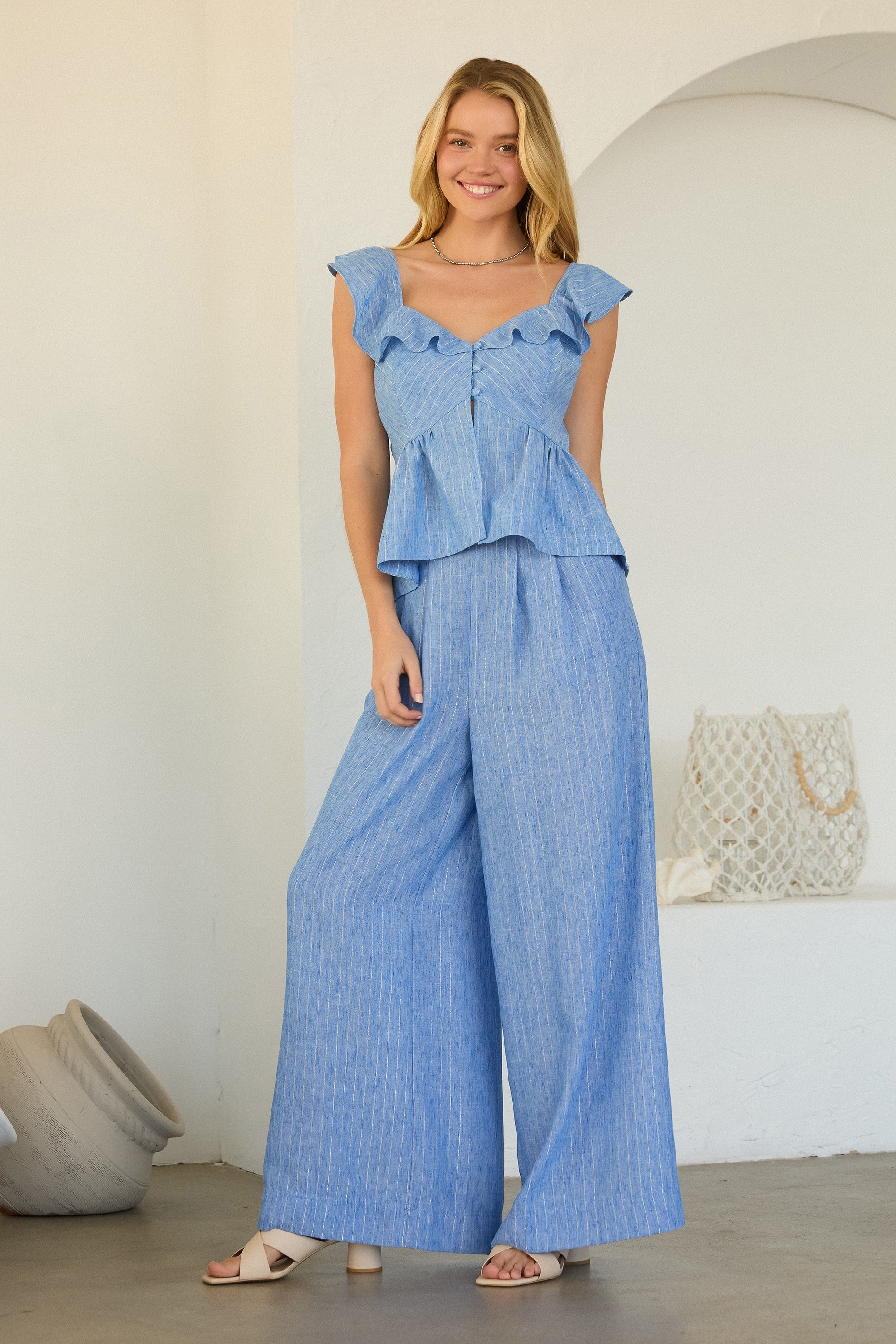 Blue striped tank/pant set