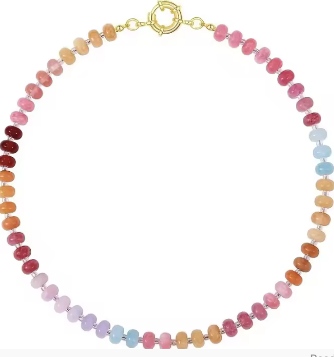 Gemstone Candy Bead Rainbow and Charm Collector Necklace