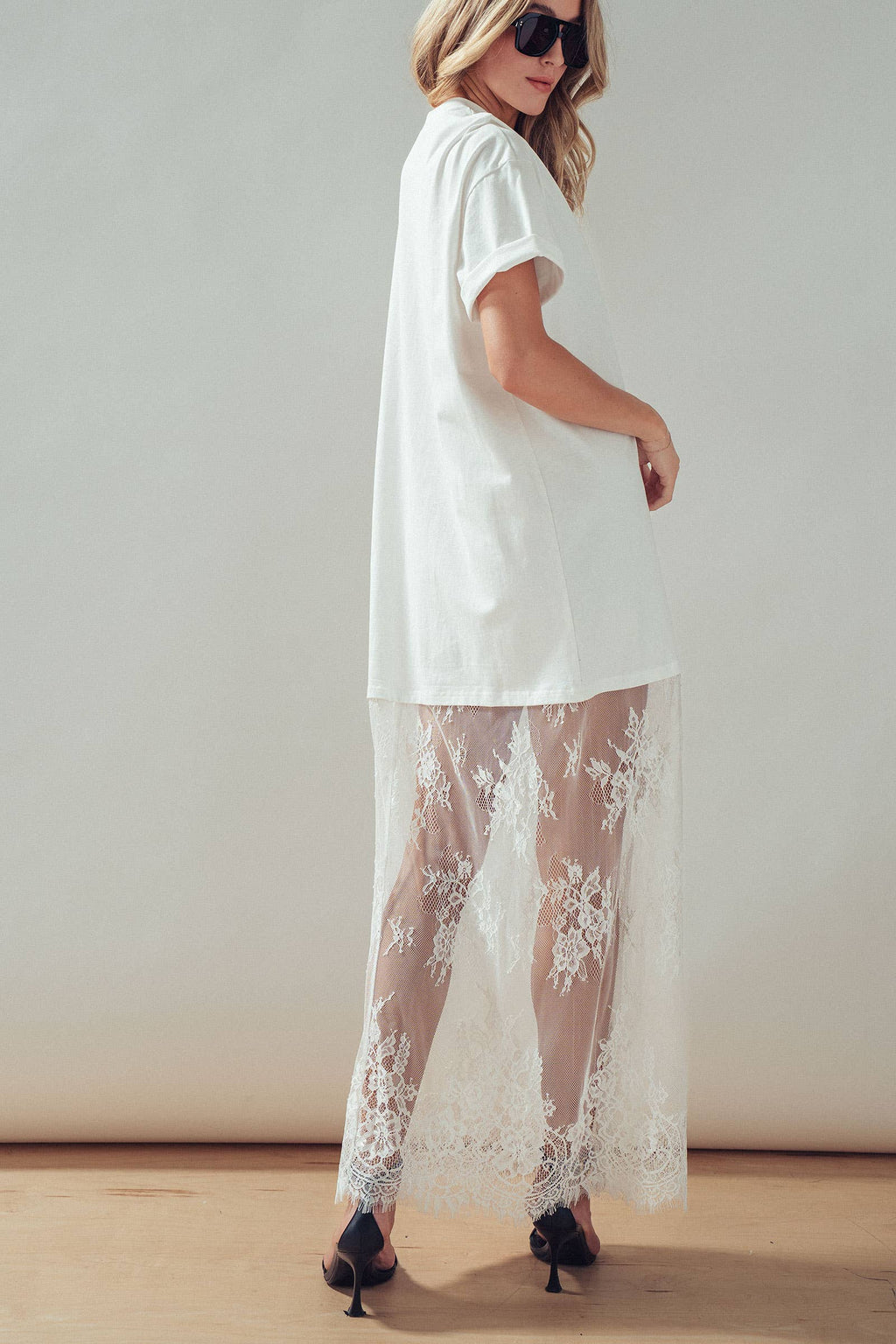T-Shirt Dress with Sheer Lace Skirt