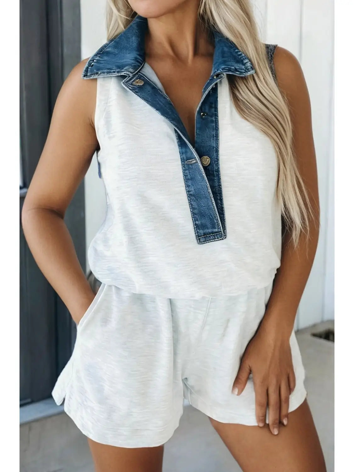 Denim trim sweat set PRE-ORDER