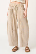 MINERAL WASH SEAM DETAIL PULL ON BARREL PANTS