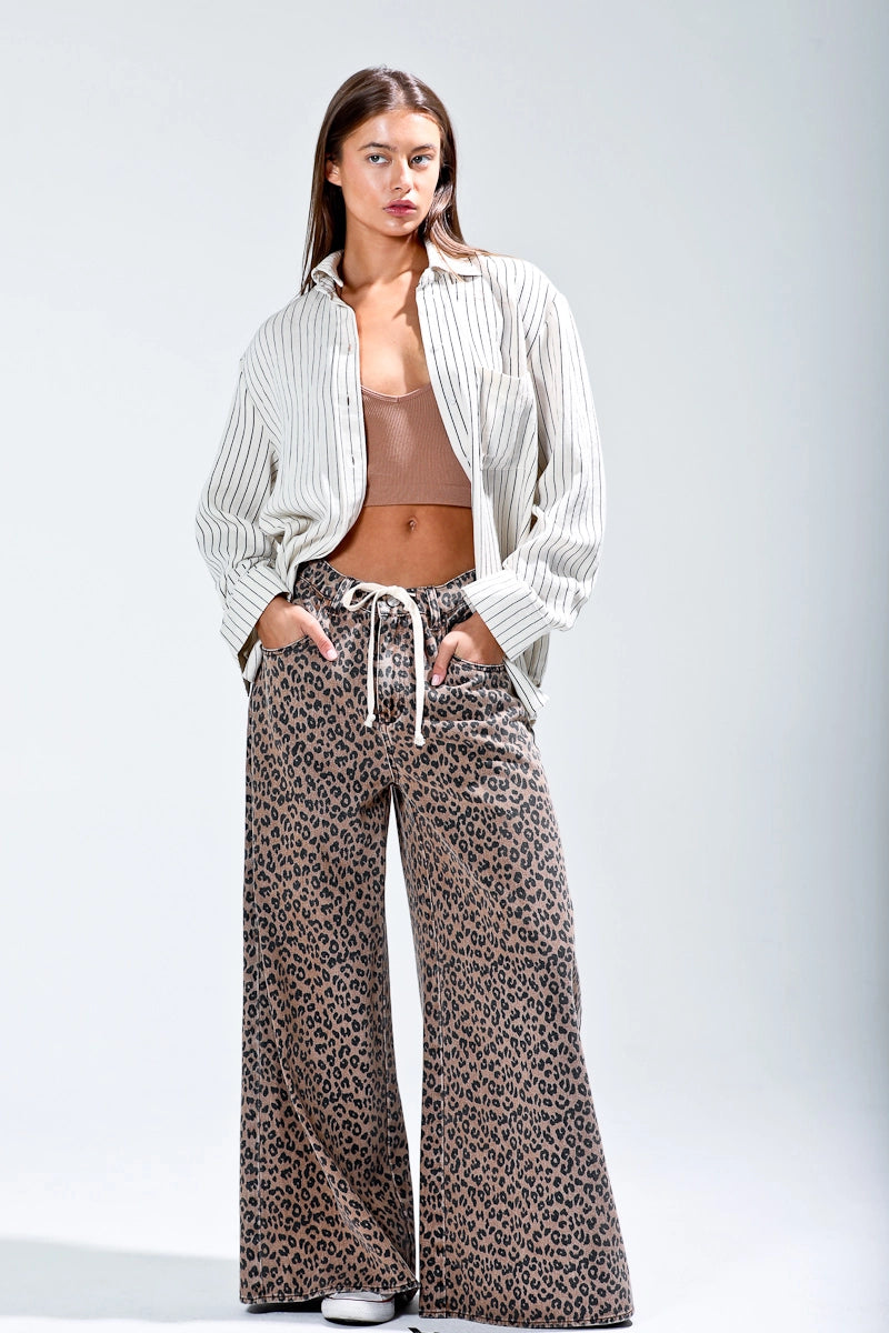 Button down linen stripe shirt