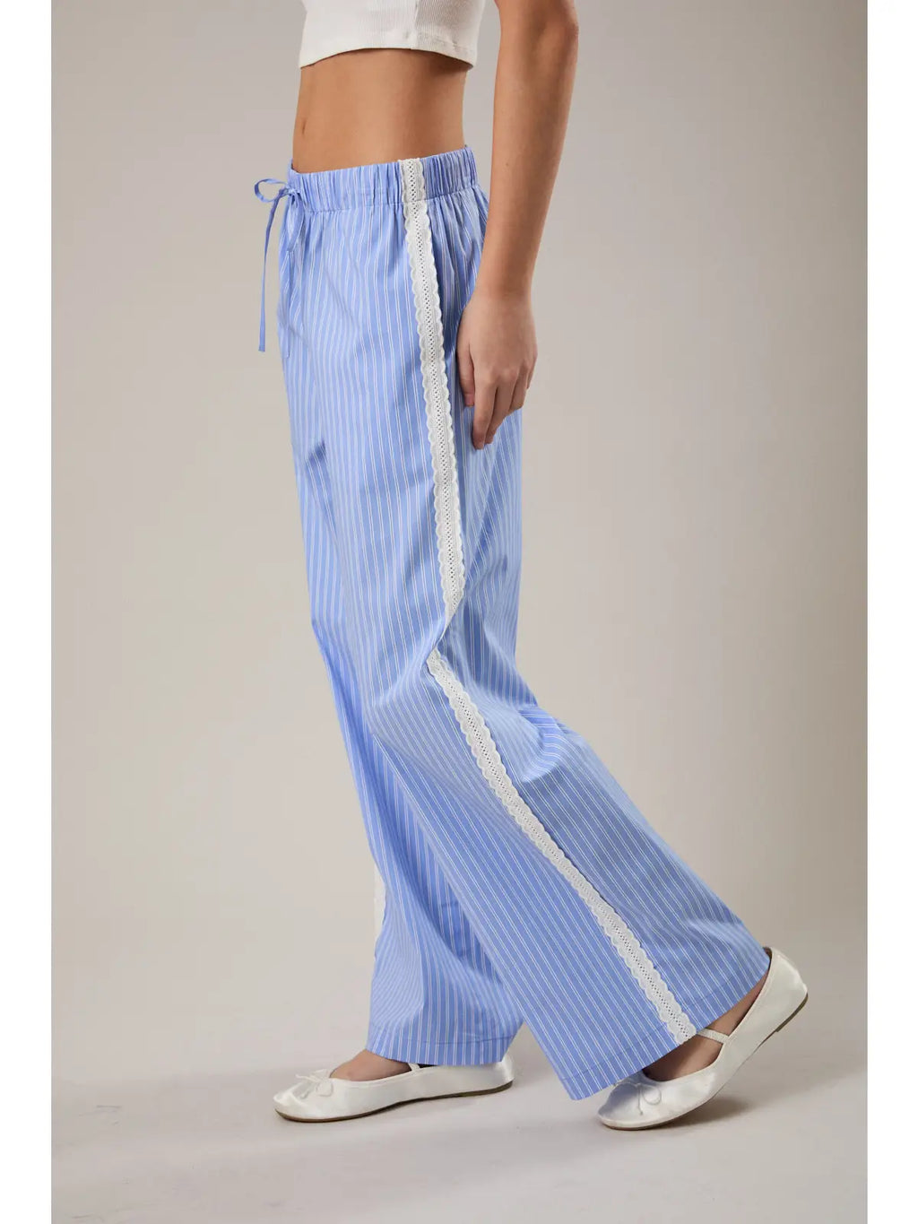 Blue striped lace trimmed boxer pants