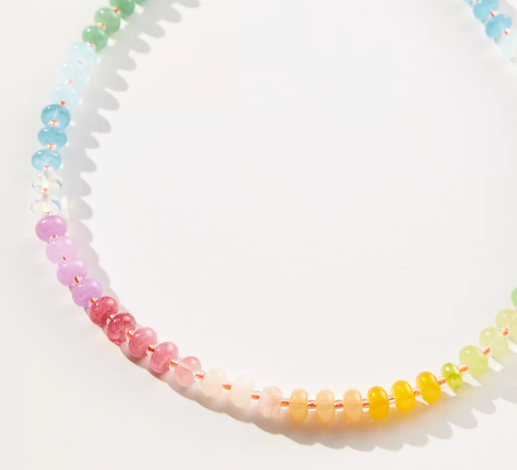 Gemstone Candy Bead Rainbow and Charm Collector Necklace