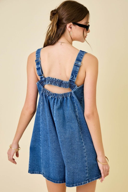 Pintuck open back short romper