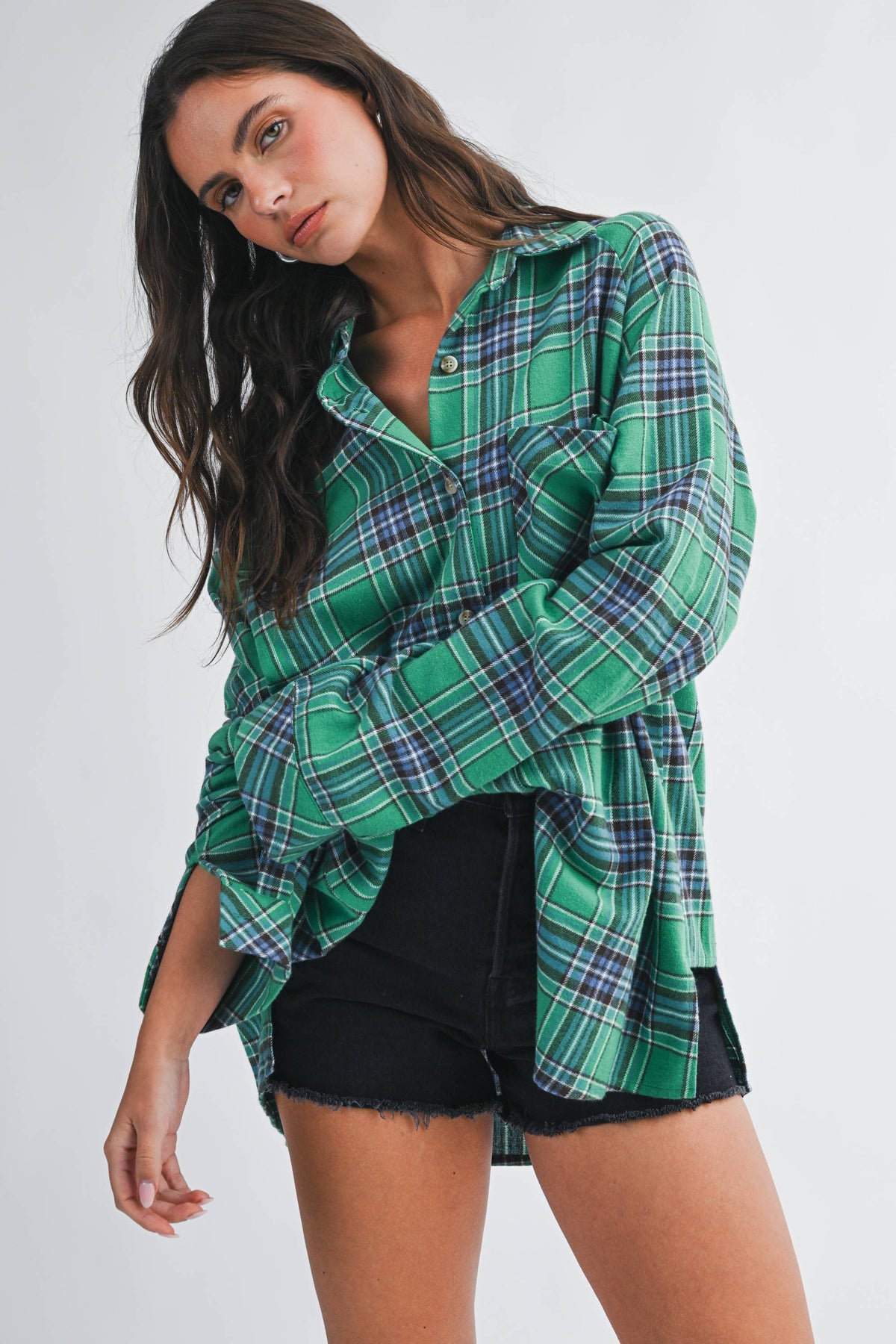 Oversized Plaid Button Down Shirt
