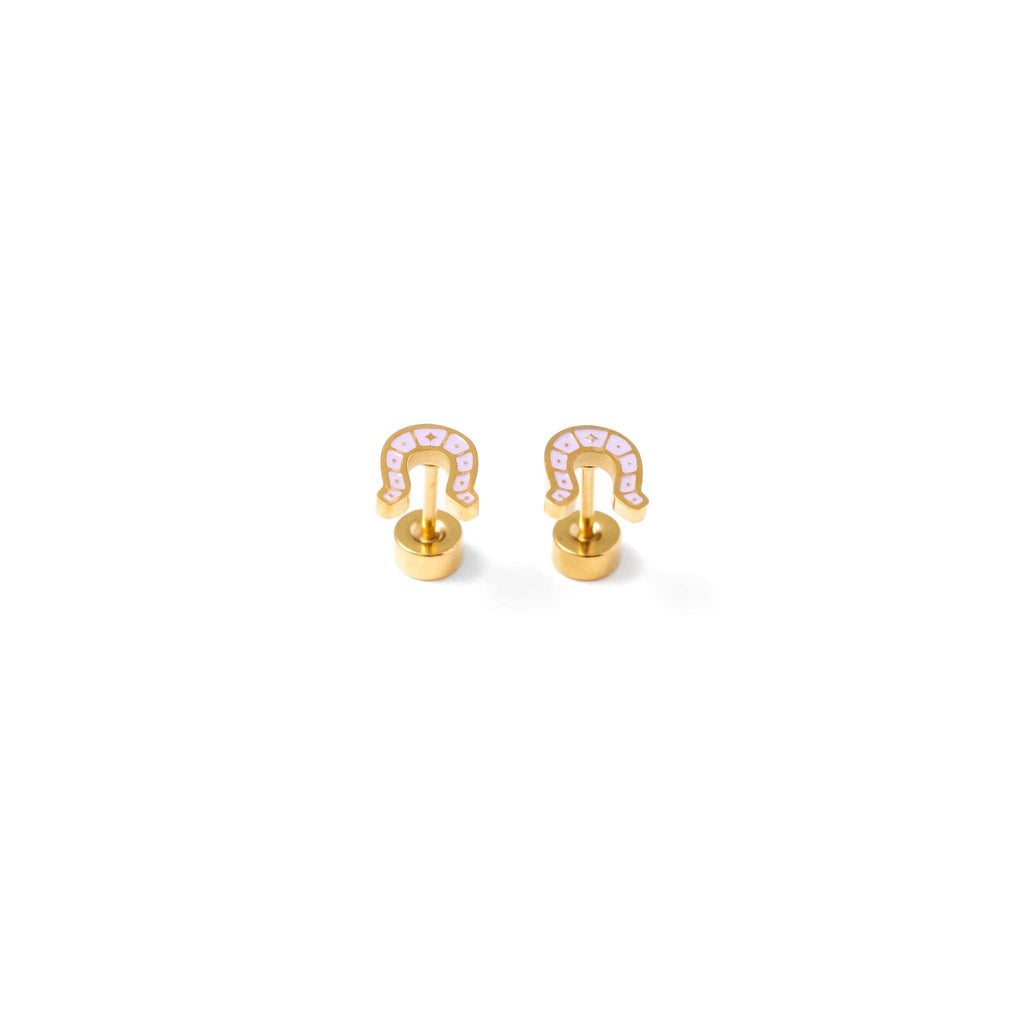 Horseshoe Stud Earrings - Hypoallergenic, Flat Back, Girl